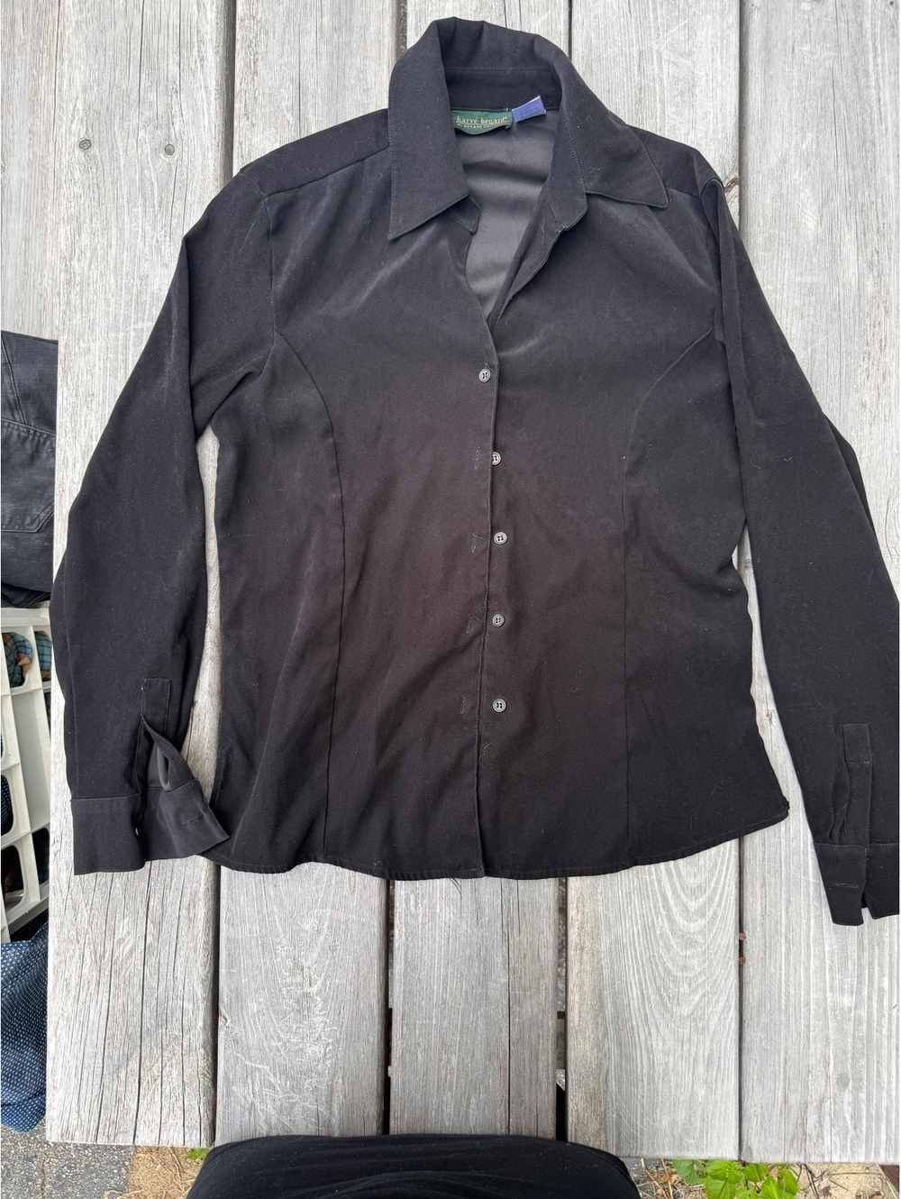 Harvé Benard Women’s M Black Stretch Button Down Shirt Fitted Career Blouse